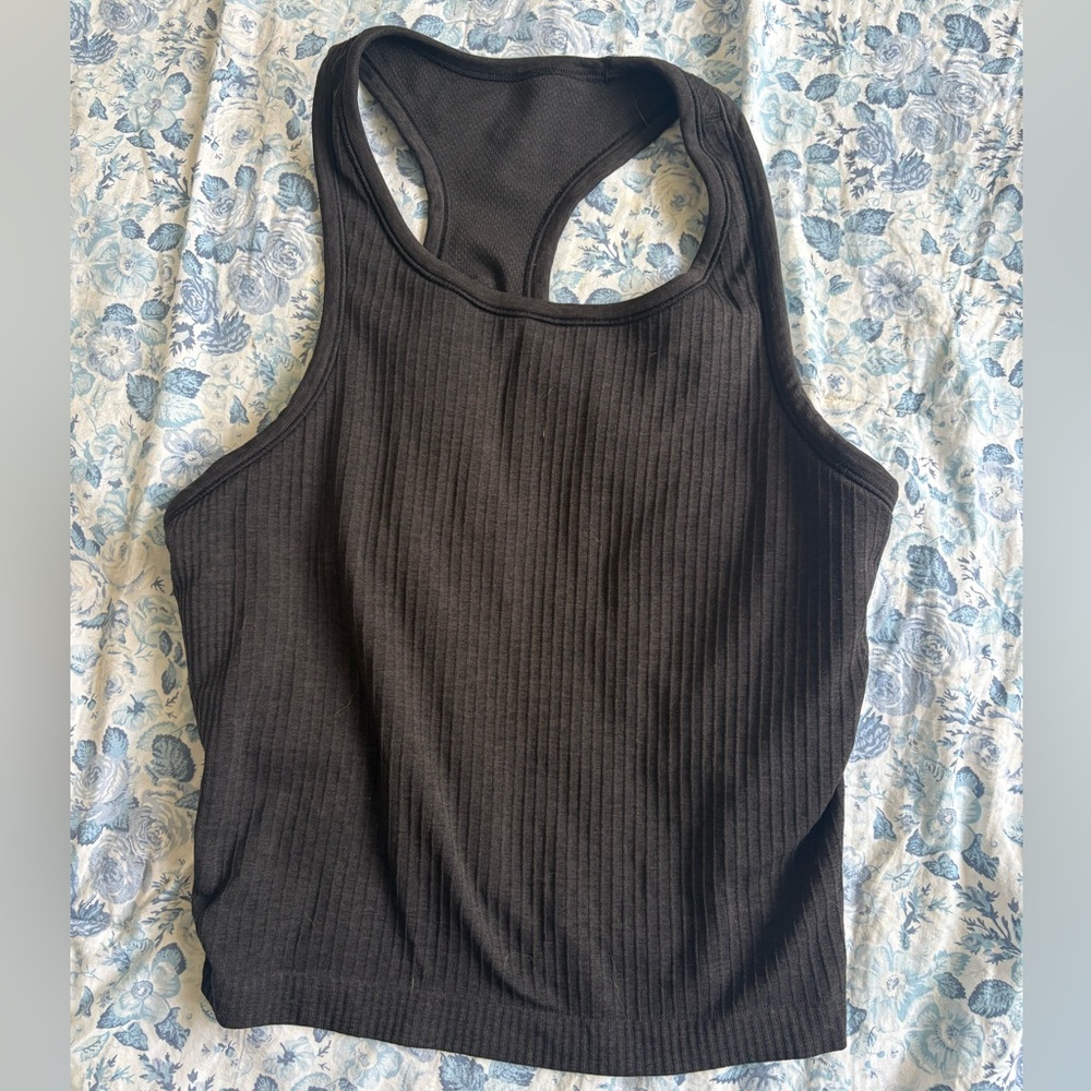 Lululemon Athletica Ebb to Street Cropped Black Ribbed Tank Top